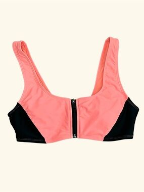 Forever 21 Coral and Black Front-Zip Bikini Top